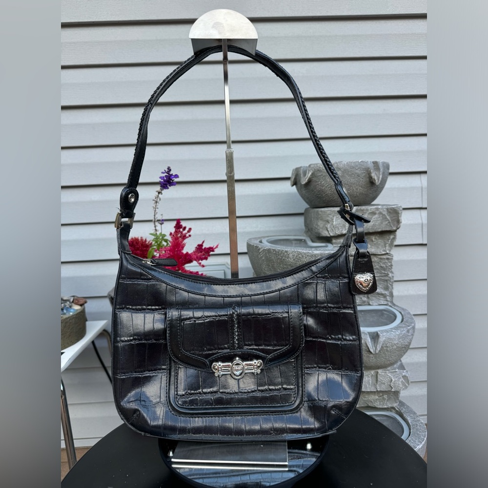 Brighton VINTAGE Black Croc-Embossed Shoulder Bag